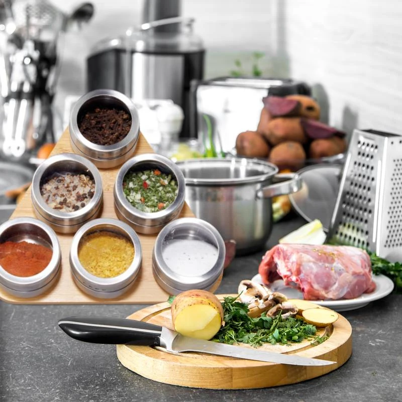 Étagère à épices Bambou 6 Pots Inox – Image 4