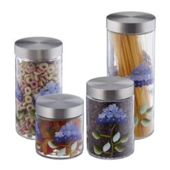 Bocaux En Verre Lot De 4 Motif Floral