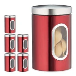 6x Bocaux En Métal Avec Fenêtre Rouge