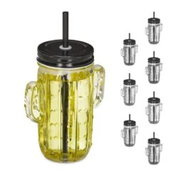 Lot De 8 Verres Cactus Avec Paille